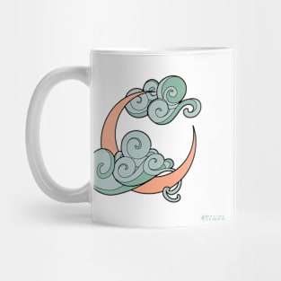 Minimalistic Art Nouveau Clouds and Moon Mug